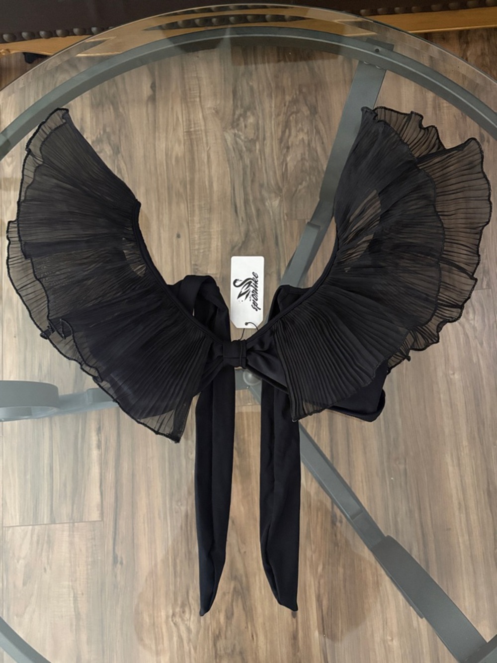 Sheer Black Ruffle Bikini Top with Tie Back
